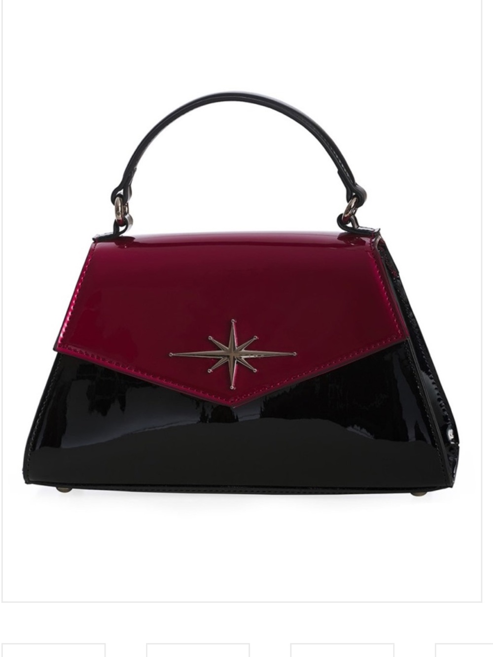 Patent Top-Handle Satchel in Burgundy and Black with Starburst Accent